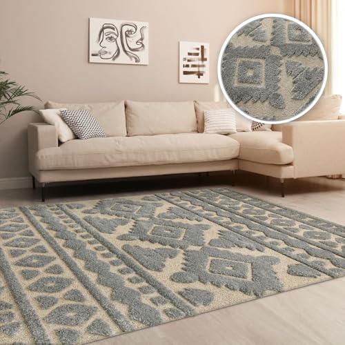 TT Home Wohnzimmer Teppich Hochflor Langflor Schlafzimmer Boho Design 3D Design Skandi Design Modern Unifarben, Farbe:Hellbeige Grau, Größe:120x160 cm TT Home Wohnzimmer Teppich Hochflor Langflor Schlafzimmer Boho Design 3D Design Skandi Design Modern Unifarben, Farbe:Hellbeige Grau, Größe:120x160 cm von TT Home