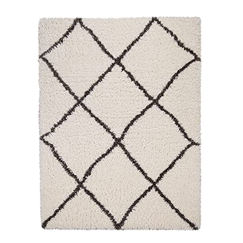 TT Home Wohnzimmer Teppich Hochflor Langflor Schlafzimmer Modern Soft Skandi Rauten Design Creme, Farbe: Creme 6, Größe:160x230 cm von TT Home