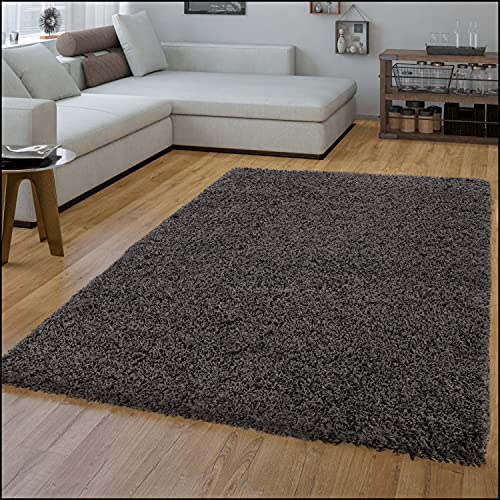 TT Home Wohnzimmer Teppich Hochflor Langflor Shaggy Soft Unifarben Modern Einfarbiges Design, Farbe: Anthrazit, Größe:70x250 cm von TT Home