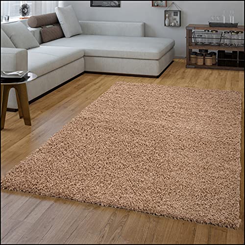 TT Home Wohnzimmer Teppich Hochflor Langflor Shaggy Soft Unifarben Modern Einfarbiges Design, Farbe: Beige, Größe:140x200 cm von TT Home