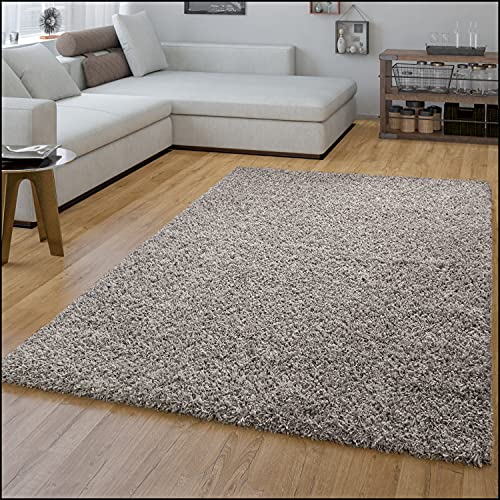 TT Home Wohnzimmer Teppich Hochflor Langflor Shaggy Soft Unifarben Modern Einfarbiges Design, Farbe: Grau, Größe:70x250 cm von TT Home