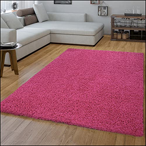 TT Home Wohnzimmer Teppich Hochflor Langflor Shaggy Soft Unifarben Modern Einfarbiges Design, Farbe: Rosa Pink, Größe:150 cm Quadrat von TT Home