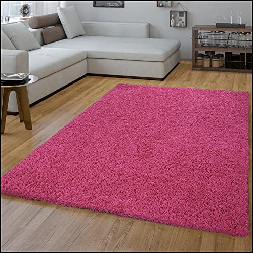 TT Home Wohnzimmer Teppich Hochflor Langflor Shaggy Soft Unifarben Modern Einfarbiges Design, Farbe: Rosa Pink, Größe:70x250 cm von TT Home
