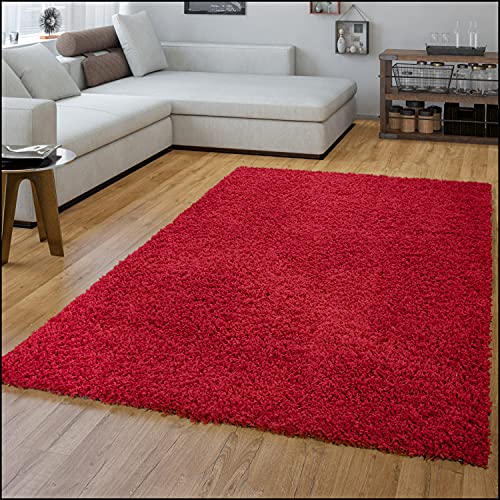 TT Home Wohnzimmer Teppich Hochflor Langflor Shaggy Soft Unifarben Modern Einfarbiges Design, Farbe: Rot, Größe:70x250 cm von TT Home