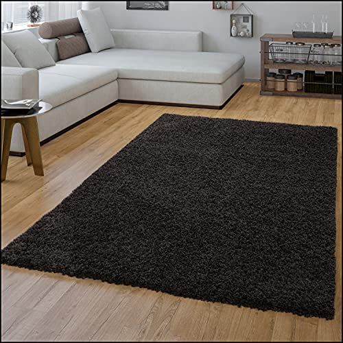 TT Home Wohnzimmer Teppich Hochflor Langflor Shaggy Soft Unifarben Modern Einfarbiges Design, Farbe: Schwarz, Größe:Ø 160 cm Rund von TT Home
