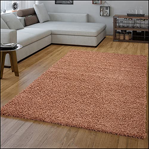 TT Home Wohnzimmer Teppich Hochflor Langflor Shaggy Soft Unifarben Modern Einfarbiges Design, Farbe: Terracotta, Größe:60x100 cm von TT Home