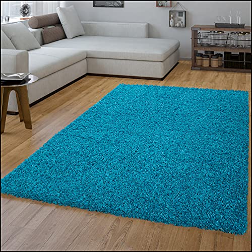 Wohnzimmer Teppich Hochflor Langflor Shaggy Soft Unifarben Modern Einfarbiges Design, Farbe: Türkis, Größe:140x200 cm von TT Home