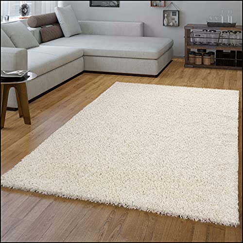 TT Home Wohnzimmer Teppich Hochflor Langflor Shaggy Soft Unifarben Modern Einfarbiges Design, Farbe:Creme, Größe:120x170 cm von TT Home