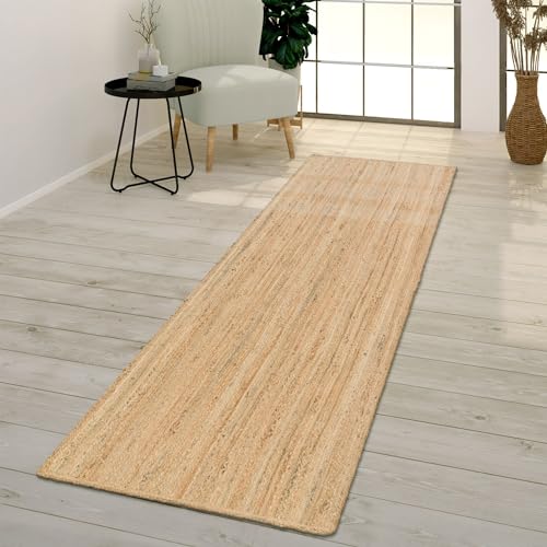 TT Home Wohnzimmer Teppich Jute Handgeknüpft Kurzflor Modernes Meliertes Design Unifarben, Farbe: Beige Braun, Größe:60x100 cm von TT Home