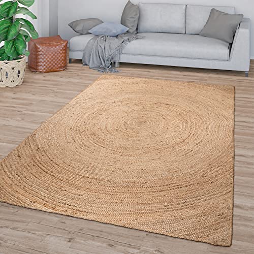TT Home Wohnzimmer Teppich Jute Kurzflor Wohnzimmerteppich Natur Modern Boho Handgemacht, Farbe: Natur 2, Größe:300x400 cm von TT Home