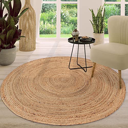 TT Home Wohnzimmer Teppich Jute Rund Modern Boho Ethno Handgefertigter Natur-Teppich Uni von TT Home