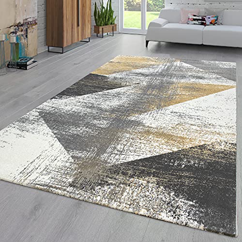 TT Home Wohnzimmer Teppich Kurzflor Abstraktes Design Pastell Used Look Modern Bunt, Farbe: Gelb, Größe:60x100 cm von TT Home