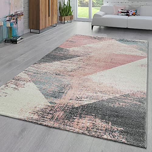 TT Home Wohnzimmer Teppich Kurzflor Abstraktes Design Pastell Used Look Modern Bunt, Farbe:Bunt, Größe:200x290 cm von TT Home