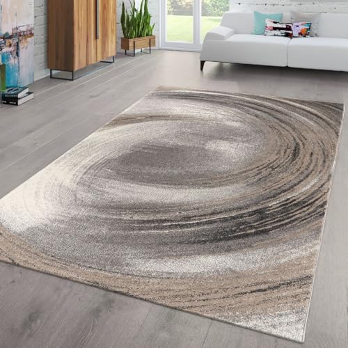 TT Home Wohnzimmer Teppich Kurzflor Abstraktes Design Pastell Used Look Modern Bunt, Farbe:Grau Beige, Größe:200x290 cm von TT Home