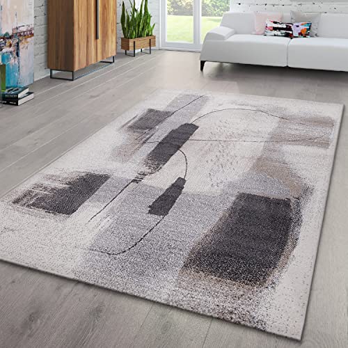 TT Home Wohnzimmer Teppich Kurzflor Abstraktes Design Pastell Used Look Modern Bunt, Farbe:Grau Beige Schwarz, Größe:60x100 cm von TT Home