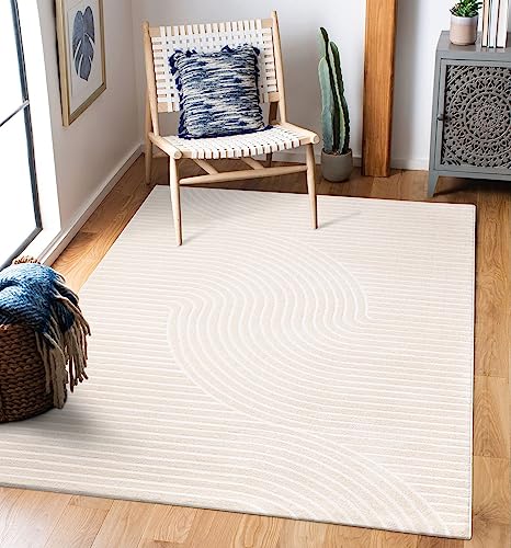 TT Home Wohnzimmer Teppich Kurzflor Boho Skandi Bogen Motiv Unifarben Hoch-Tief-Effekt, Farbe:Beige Creme, Größe:160x220 cm von TT Home