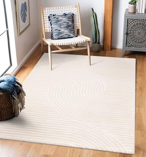 TT Home Wohnzimmer Teppich Kurzflor Boho Skandi Bogen Motiv Unifarben Hoch-Tief-Effekt, Farbe:Beige Creme, Größe:240x340 cm von TT Home