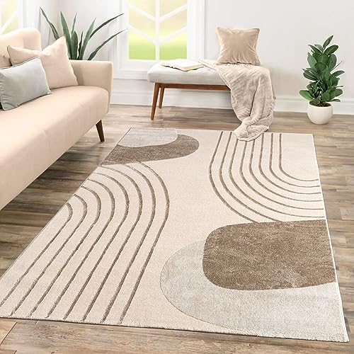 TT Home Wohnzimmer Teppich Kurzflor Geometrisches Design Abstrakte Optik, Farbe:Beige Creme, Größe:160x230 cm von TT Home