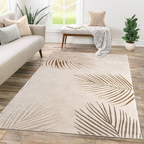 TT Home Wohnzimmer Teppich Kurzflor Geometrisches Design Abstrakte Optik, Farbe:Beige Ocker, Größe:160x230 cm von TT Home