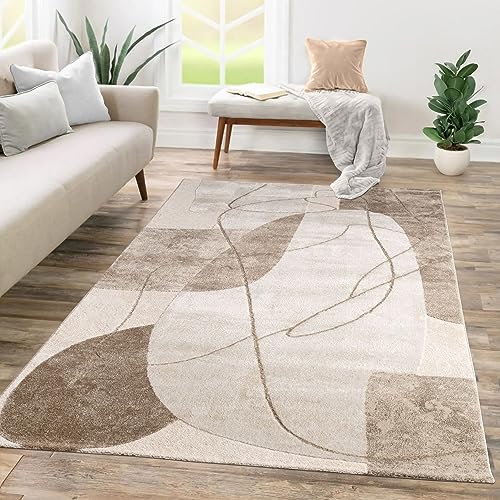 TT Home Wohnzimmer Teppich Kurzflor Geometrisches Design Abstrakte Optik, Farbe:Beige Sand, Größe:200x290 cm von TT Home