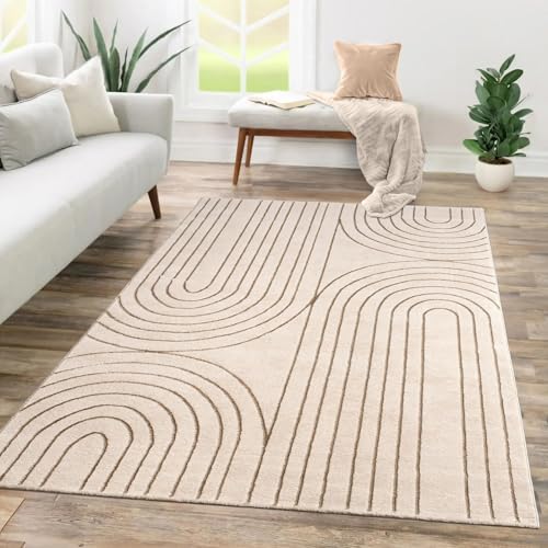 TT Home Wohnzimmer Teppich Kurzflor Geometrisches Design Abstrakte Optik, Farbe:Creme, Größe:160x230 cm von TT Home