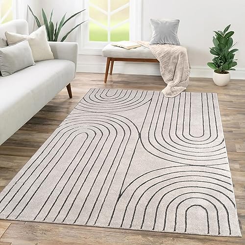 TT Home Wohnzimmer Teppich Kurzflor Geometrisches Design Abstrakte Optik, Farbe:Grau, Größe:240x340 cm von TT Home