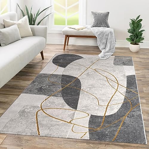 TT Home Wohnzimmer Teppich Kurzflor Geometrisches Design Abstrakte Optik, Farbe:Grau Beige, Größe:160x230 cm von TT Home