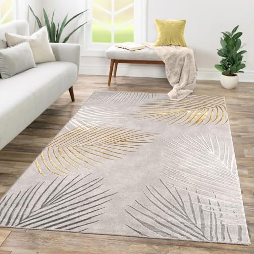 TT Home Wohnzimmer Teppich Kurzflor Geometrisches Design Abstrakte Optik, Farbe:Grau Gold, Größe:160x230 cm von TT Home