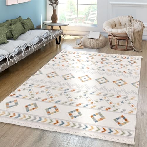 TT Home Wohnzimmer Teppich Kurzflor Geometrisches Design Fransen Modern Boho Design, Farbe:Grün Rot Blau Creme, Größe:240x340 cm TT Home Wohnzimmer Teppich Kurzflor Geometrisches Design Fransen Modern Boho Design, Farbe:Grün Rot Blau Creme, Größe:240x340 cm von TT Home