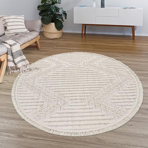 TT Home Wohnzimmer Teppich Kurzflor Geometrisches Skandi Design Boho Stil, Farbe: Hellbeige Creme, Größe:160 cm Rund TT Home Wohnzimmer Teppich Kurzflor Geometrisches Skandi Design Boho Stil, Farbe: Hellbeige Creme, Größe:160 cm Rund von TT Home