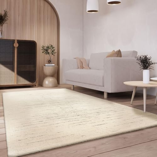 TT Home Wohnzimmer Teppich Kurzflor Geometrisches Skandi Muster Uni Abstraktes Design, Farbe:Hellbeige, Größe:200x290 cm von TT Home