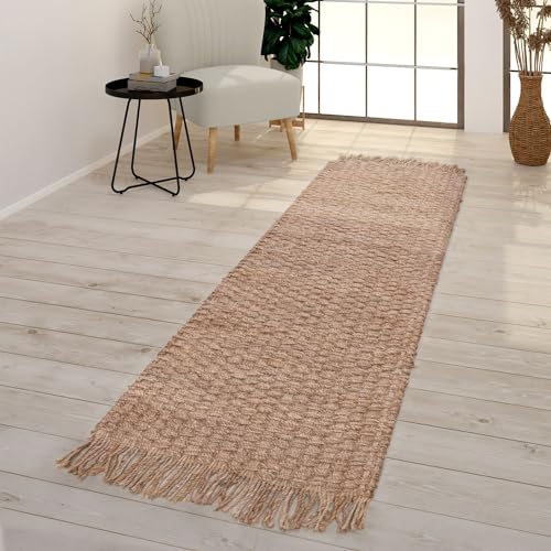 TT Home Wohnzimmer Teppich Kurzflor Handgeknüpft Einfarbig Moderne Sisal Optik, Farbe: Beige, Größe:80x150 cm von TT Home