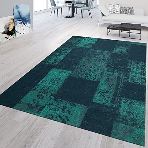 TT Home Wohnzimmer Teppich Kurzflor Marokkanisches Design Abstrakt Used Look Ornamente, Farbe:Türkis 3, Größe:160x230 cm von TT Home