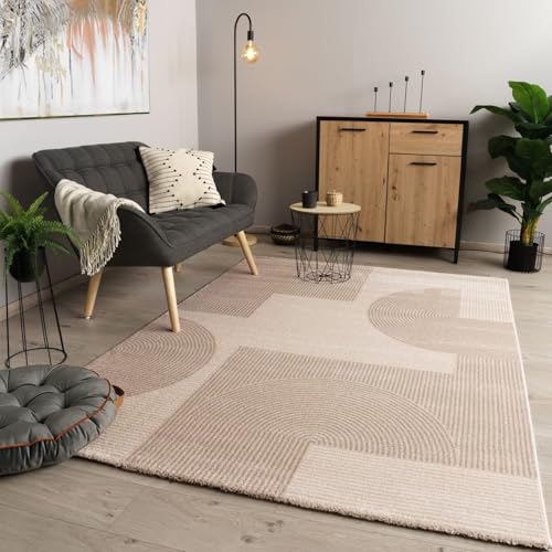 TT Home Wohnzimmer Teppich Kurzflor Modern Abstraktes Geometrisches Design Weich, Farbe:Beige Creme, Größe:160x230 cm von TT Home