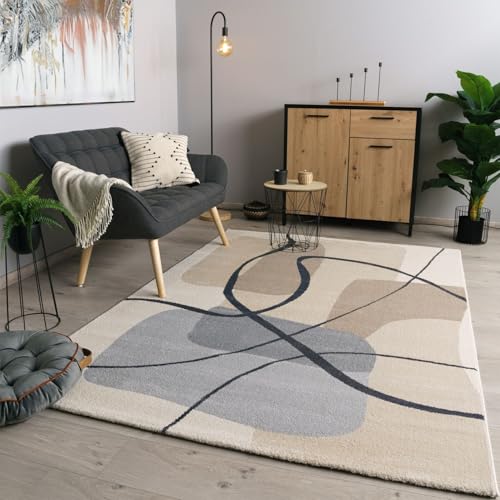 TT Home Wohnzimmer Teppich Kurzflor Modern Abstraktes Geometrisches Design Weich, Farbe:Grau Creme, Größe:240x340 cm von TT Home