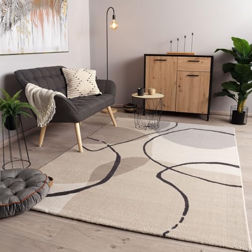 TT Home Wohnzimmer Teppich Kurzflor Modern Abstraktes Geometrisches Design Weich, Farbe:Hellbeige Grau, Größe:200x290 cm von TT Home