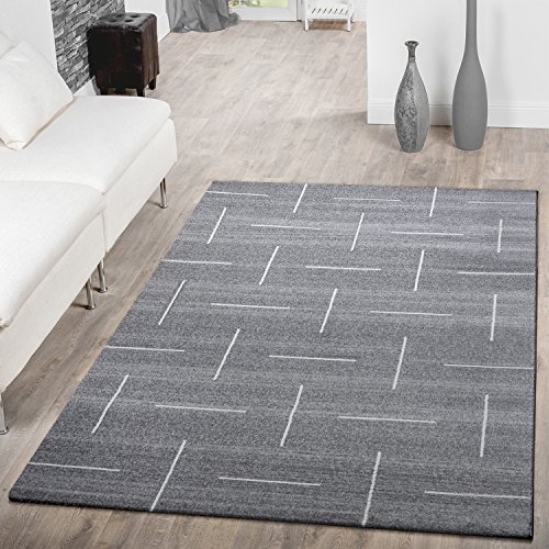 TT Home Wohnzimmer Teppich Kurzflor Modern Meliert Abstraktes Design, Farbe: Grau Weiß, Größe:80x300 cm von TT Home