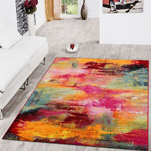 TT Home Wohnzimmer Teppich Kurzflor Soft Modern Abstrakte Designs, Farbe:Bunt 2, Größe:200x290 cm von TT Home