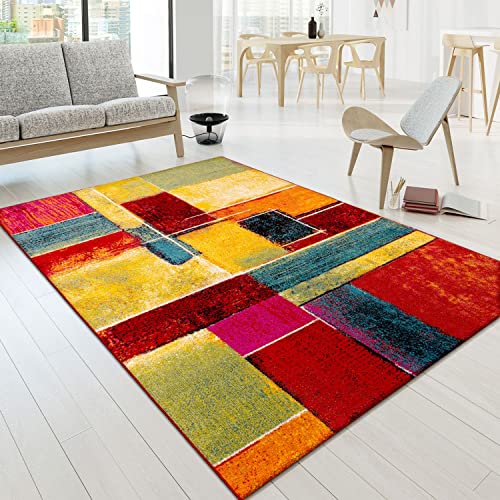 TT Home Wohnzimmer Teppich Kurzflor Soft Modern Abstrakte Designs, Farbe:Bunt 4, Größe:120x170 cm von TT Home