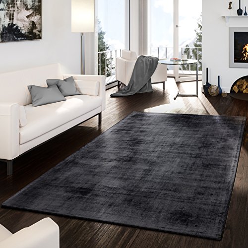 TT Home Wohnzimmer Teppich Viskose Kurzflor Unifarben Used Look Abstraktes Design Modern, Farbe: Dunkelgrau, Größe:200x300 cm von TT Home