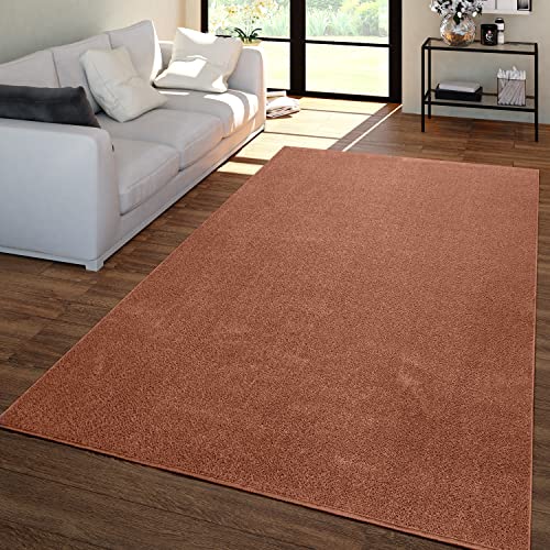 TT Home Wohnzimmer Teppich Kurzflor Unifarbendes Design Modern Und Zeitlos, Farbe: Braun Orange, Größe:140x200 cm von TT Home