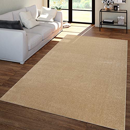 TT Home Wohnzimmer Teppich Kurzflor Unifarbendes Design Modern Und Zeitlos, Farbe: Gold, Größe:200 cm Quadrat von TT Home