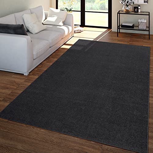 TT Home Wohnzimmer Teppich Kurzflor Unifarbendes Design Modern Und Zeitlos, Farbe: Grau Schwarz, Größe:140x200 cm von TT Home