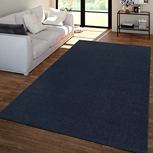 TT Home Wohnzimmer Teppich Kurzflor Unifarbendes Design Modern Und Zeitlos, Farbe: Navy-Blau, Größe:80x150 cm von TT Home