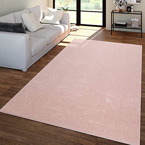 TT Home Wohnzimmer Teppich Kurzflor Unifarbendes Design Modern Und Zeitlos, Farbe: Rose, Größe:140x200 cm von TT Home