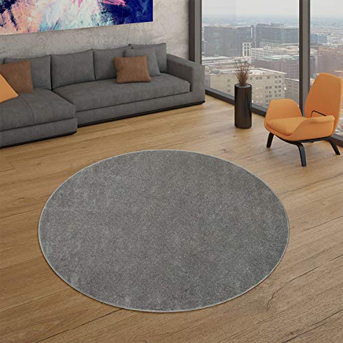 TT Home Wohnzimmer Teppich Kurzflor Unifarbendes Design Modern Und Zeitlos, Farbe:Anthrazit, Größe:Ø 160 cm Rund von TT Home