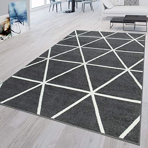 TT Home Wohnzimmer Teppich Kurzflor Wohnzimmer Ethno Design Rauten Design Skandi Design Modern, Farbe: Anthrazit, Größe:160x220 cm von TT Home