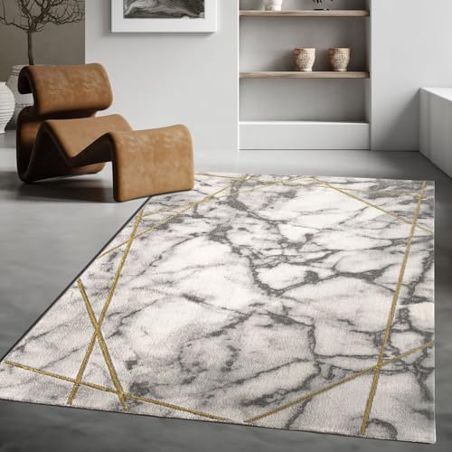 TT Home Wohnzimmer Teppich Kurzflor Wohnzimmerteppich 3D Optik Modern Marmor Design, Farbe:Gold 3, Größe:120x170 cm von TT Home