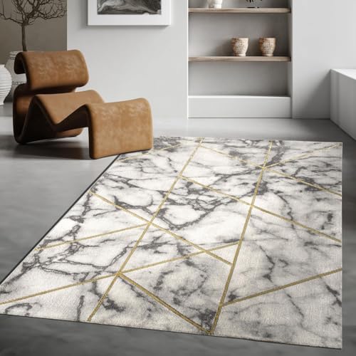 TT Home Wohnzimmer Teppich Kurzflor Wohnzimmerteppich 3D Optik Modern Marmor Design, Farbe:Gold 4, Größe:120x170 cm von TT Home