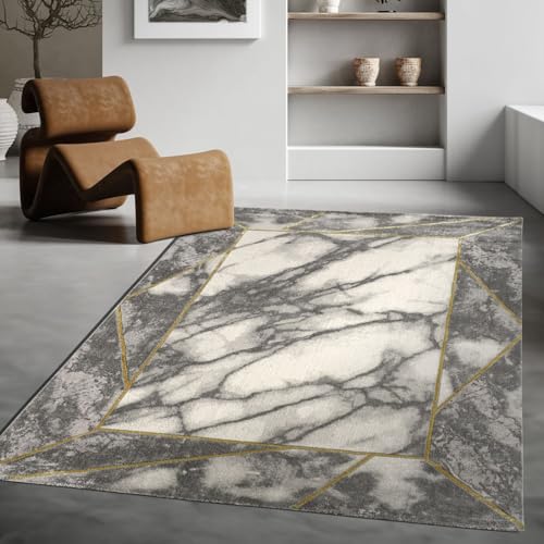 TT Home Wohnzimmer Teppich Kurzflor Wohnzimmerteppich 3D Optik Modern Marmor Design, Farbe:Gold 5, Größe:120x170 cm von TT Home